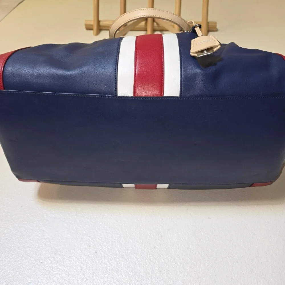 Coach Legacy Boston Weekender 23481 XL Leather Duffel Red White Blue AUTHENTIC - Picture 14 of 16